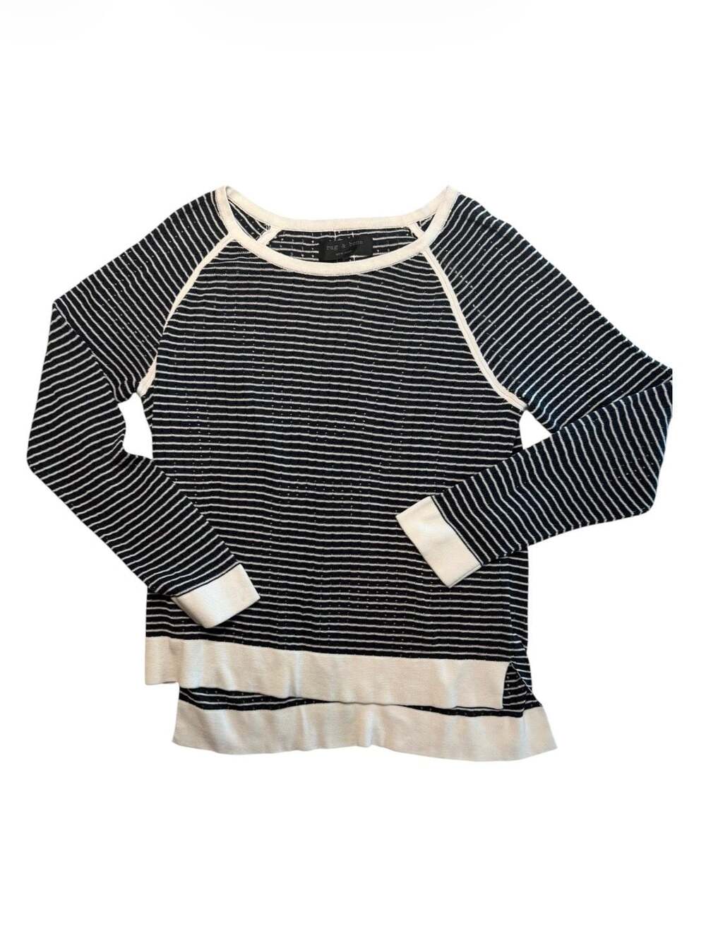 Rag & Bone Navy White Striped 100% Cotton Perforated High Low Pullover Sweater M